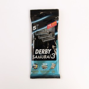 تیغ اصلاح مردانه دربی (DERBY) مدل Samurai 3 – سه‌تیغه، سری متحرک، بسته ۵ عددی