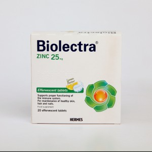 قرص جوشان بایولکترا زینک ۲۵ میلی‌گرم هرمس – تقویت سیستم ایمنی و سلامت پوست (۳۰ عددی)