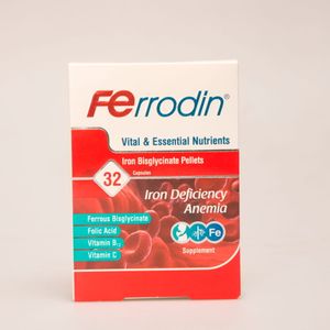 کپسول فرودین (Ferrodin) | مکمل آهن بیس‌گلیسینات، فولیک اسید، ویتامین B12 و C برای کم‌خونی