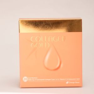 ساشه کلاژن گلد | Collagen Gold 5000mg حاوی کلاژن هیدرولیز شده، هیالورونیک اسید و ویتامین C