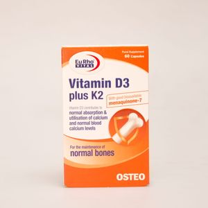کپسول ویتامین D3 + K2 یوروویتال | مکمل سلامت استخوان، جذب کلسیم و تقویت سیستم ایمنی