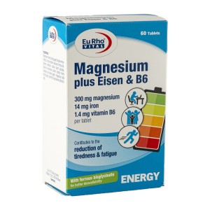 قرص منیزیم به همراه آهن و ویتامین B6 یورو ویتال / EuRho Vital Magnesium plus Eisen & B6