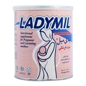 پودر لیدی میل توت‌فرنگی - مکمل تغذیه‌ای برای مادران باردار و شیرده ۴۰۰ گرم / LADYMIL Strawberry - Nutritional Supplement for Pregnant and Lactating Mothers Net weight 400g e