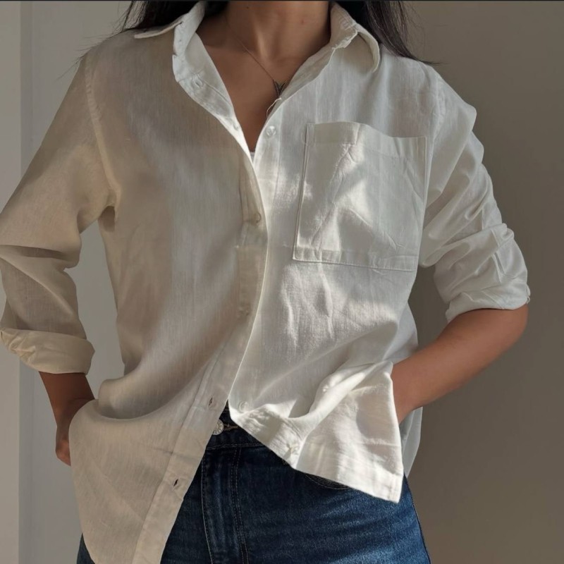 شومیز لینن سفید-شیری