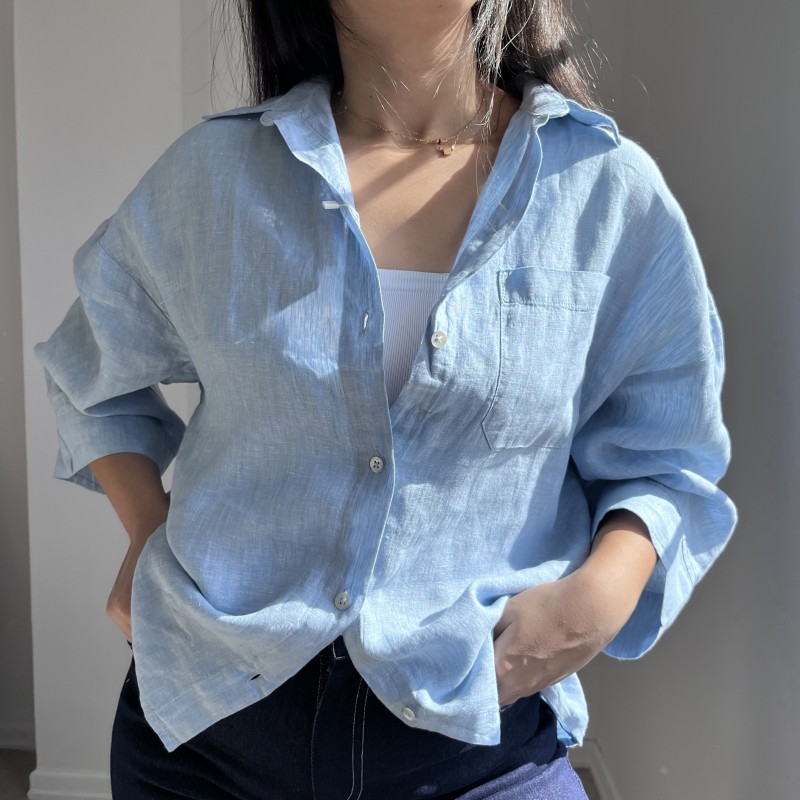 شومیز لینن آبی کد 2642