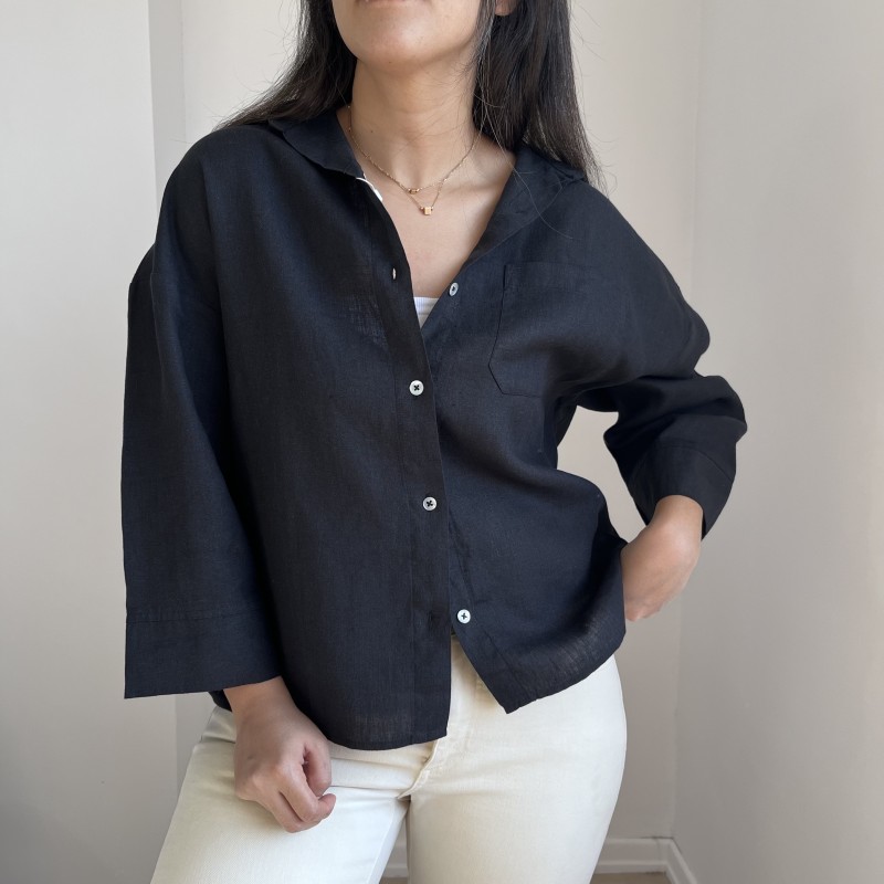 شومیز لینن مشکی کد 2653