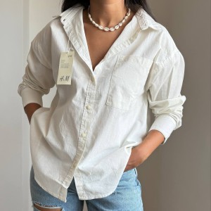 شومیز کتان سفید-شیری