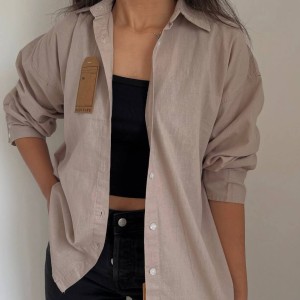 شومیز لینن خاکی