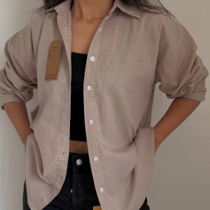 شومیز لینن خاکی