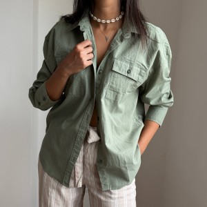 شومیز کتان سبز صدری