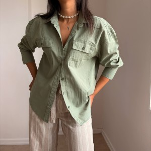 شومیز کتان سبز صدری