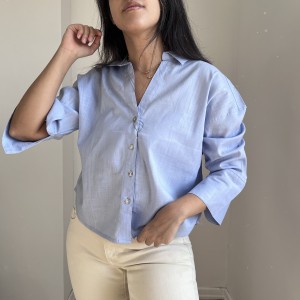 شومیز لینن آبی