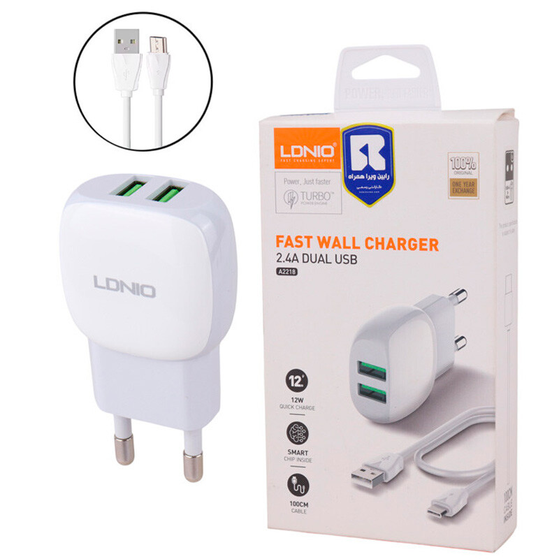 شارژر دیواری 12 وات الدینیو A2218 QC 2.4A + کابل میکرو یو اس بی