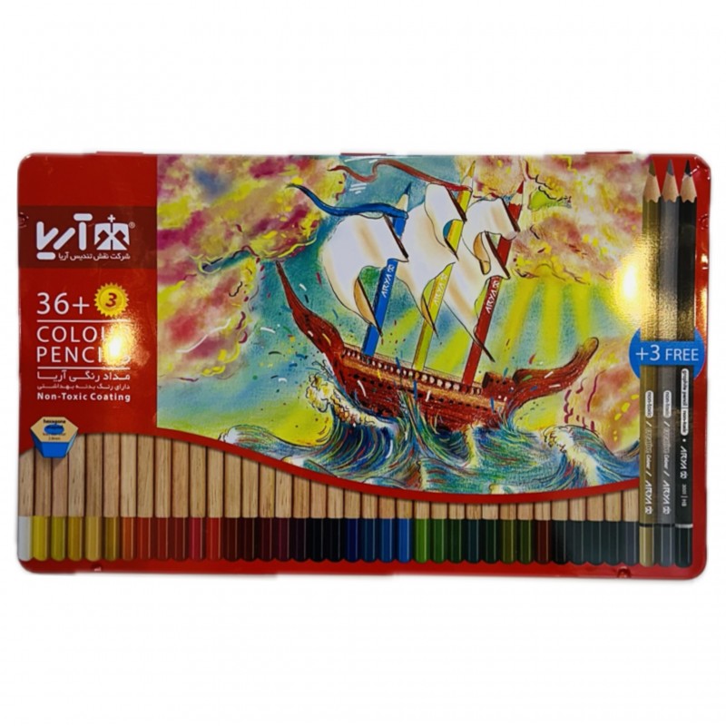 مدادرنگی ۳۶رنگ جعبه فلز آریا