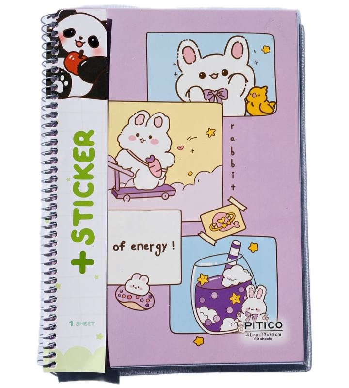 دفتر فنری ۴خط مجلد استیکر دار ۶۰برگ پیتیکو کد ۳۷۶