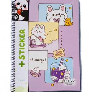 دفتر فنری ۴خط مجلد استیکر دار ۶۰برگ پیتیکو کد ۳۷۶