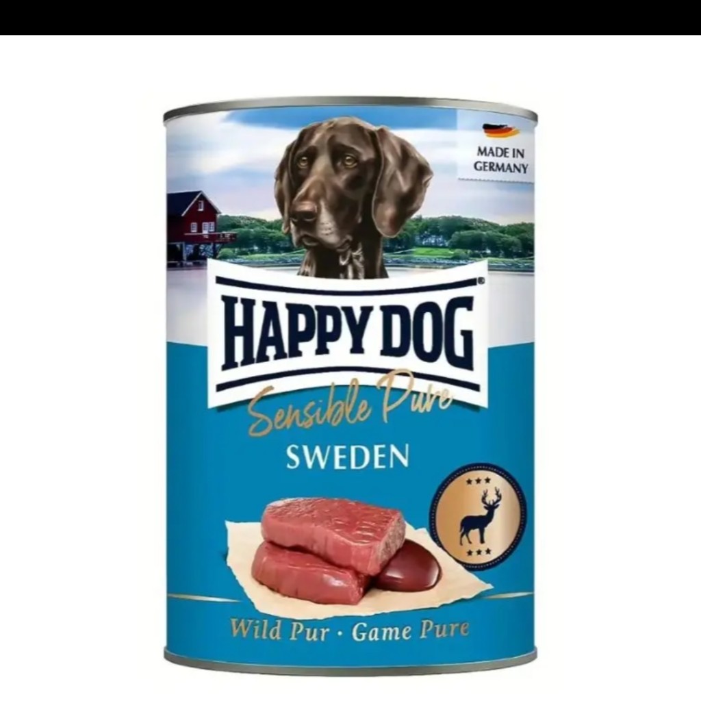 کنسرو سگ هپی داگ مدل Sweden با طعم گوشت گوزن 400 گرم