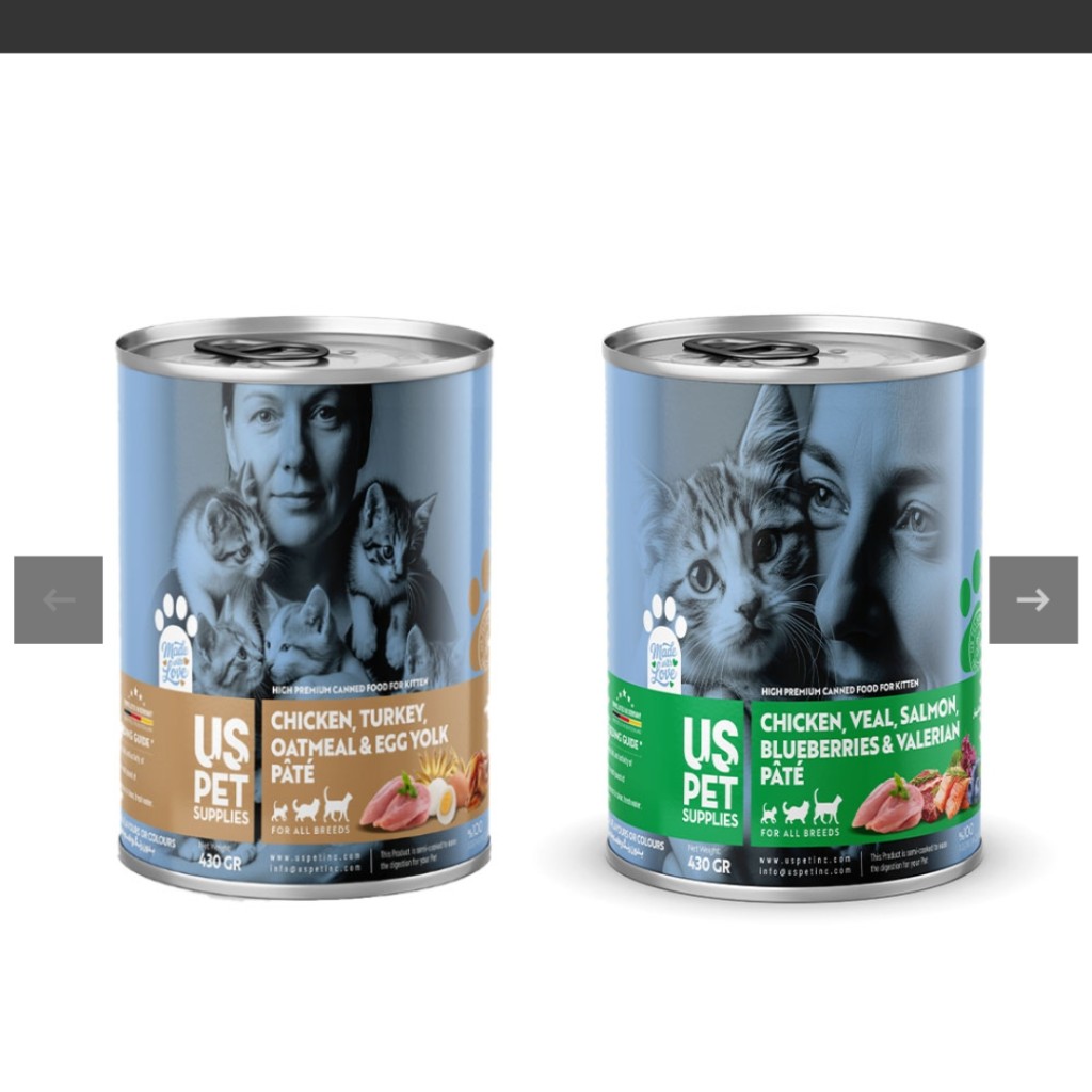 کنسرو غذای بچه گربه یو اس پت مدل های پریمیوم میکس مرغ بسته 2 عددی