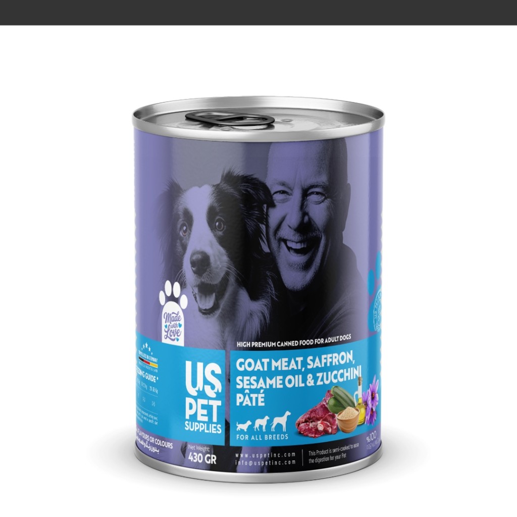 کنسرو غذای سگ یو اس پت مدل های پریمیوم با طعم گوشت بز و کدو سبز وزن 430 گرم