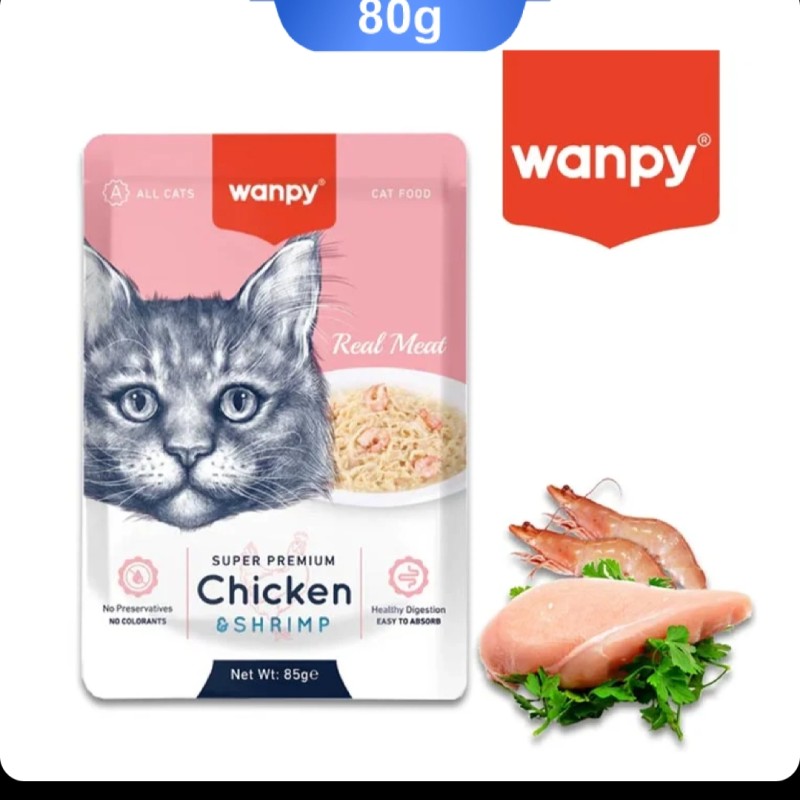 پوچ گربه ونپی با طعم مرغ و میگو Wanpy Cat Treat Chicken & Shrimp بسته 12 عدی
