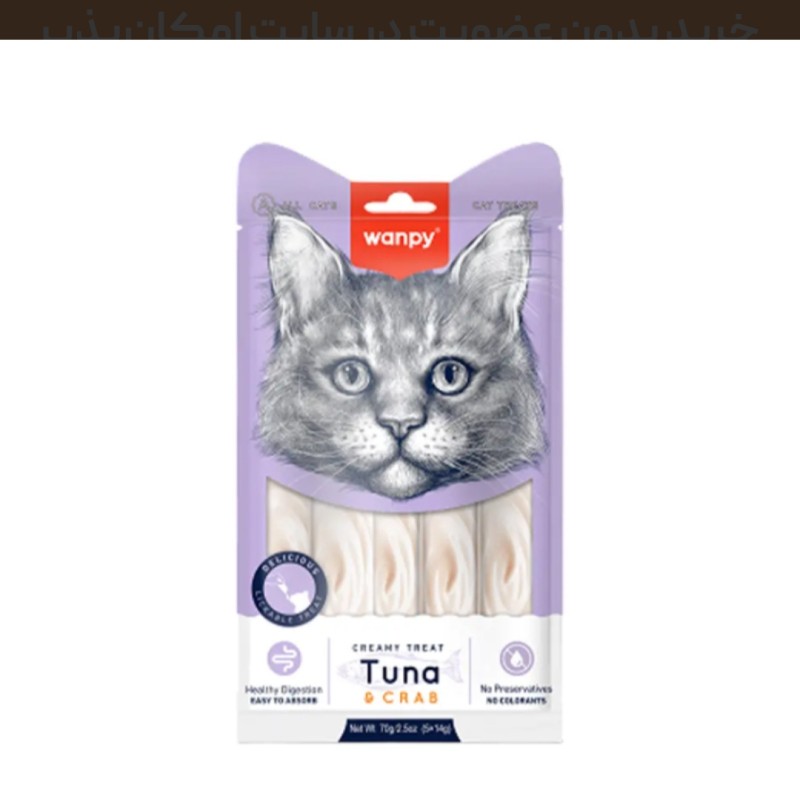 بستنی گربه ونپی با طعم ماهی تن و خرچنگ Wanpy Cat Treat Tuna & Crab بسته 25 عددی