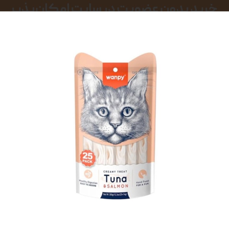 بستنی گربه ونپی با طعم ماهی تن و سالمون Wanpy Cat Treat Tuna & Salmon بسته 25 عددی