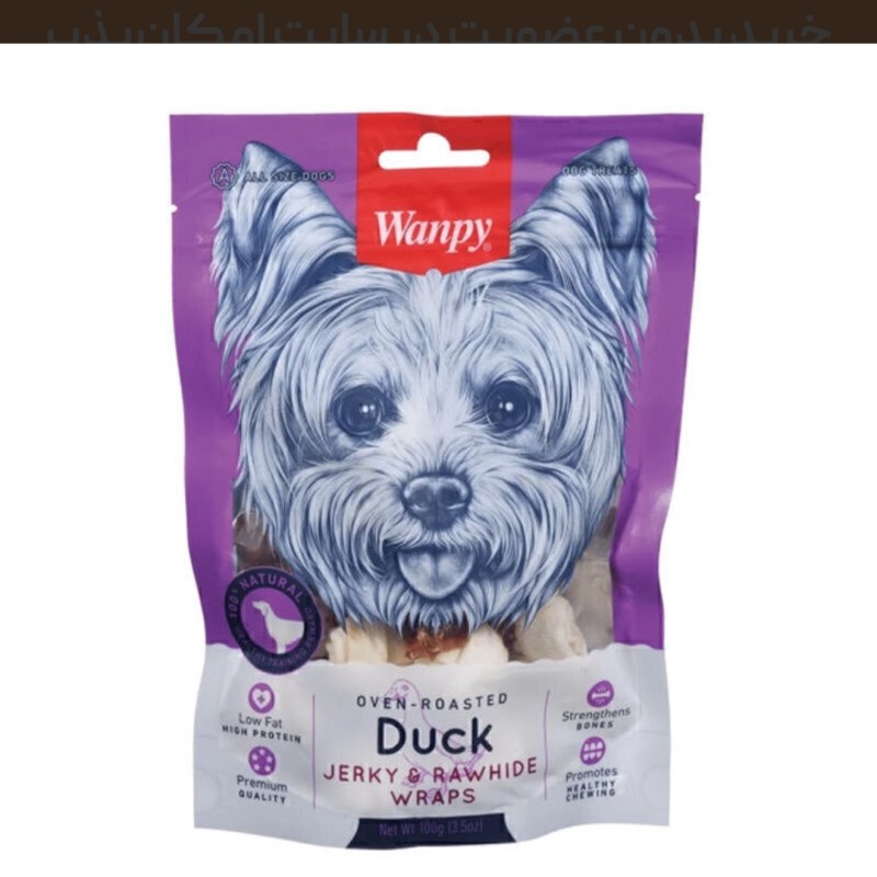 تشویقی سگ ونپی با طعم اردک و پوست خام Wanpy Duck Jerky & Rawhide Wraps وزن 100 گرم