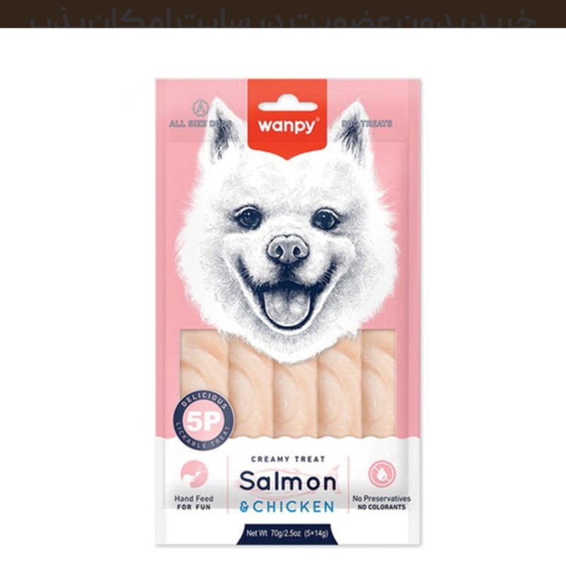 بستنی سگ ونپی با طعم سالمون و مرغ Wanpy Dog Creamy Treat With Salmon And Chicken بسته 5 عددی