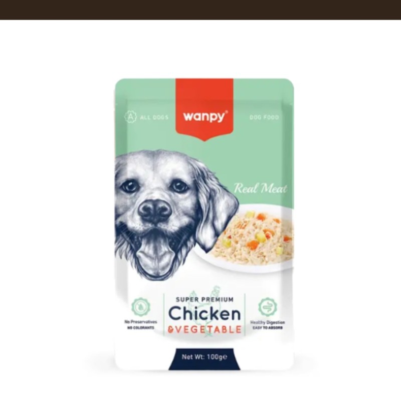 پوچ سگ ونپی با طعم مرغ و سبزیجات Wanpy Super Premium Chicken & Vegetable وزن 100 گرم
