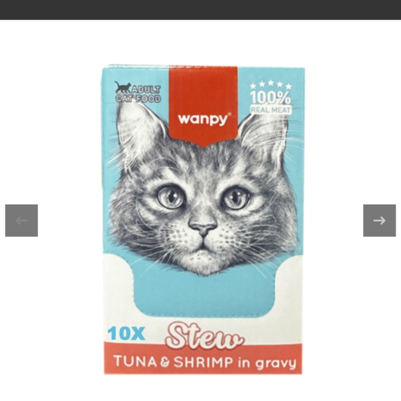 پوچ خورشتی گربه ونپی مدل استیو با طعم تن و میگو Wanpy Stew With Tuna & Shrimp in Gravy بسته 10 عددی
