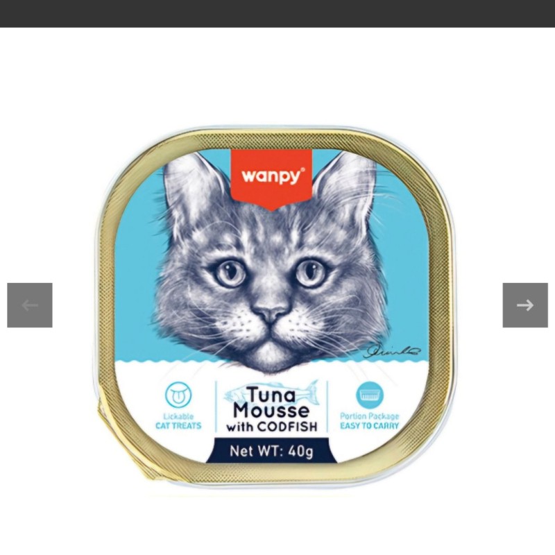 ووم گربه ونپی با طعم ماهی تن و کاد Wanpy Tuna Mousse With Cod وزن 40 گرم
