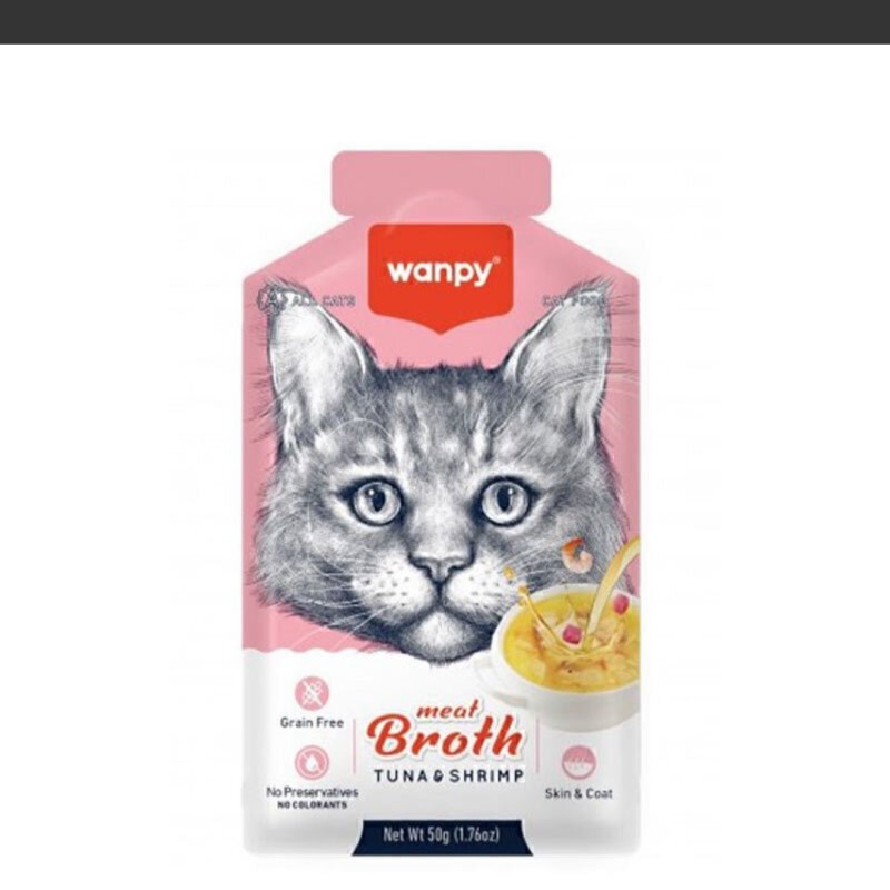 سوپ گربه ونپی با طعم ماهی تن و میگو Wanpy Cat Meat Broth With Tuna And Shrimp وزن 50 گرم
