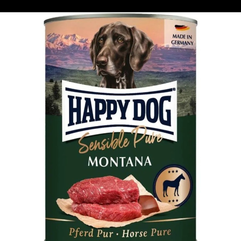 کنسرو سگ هپی داگ مدل Montana با طعم گوشت اسب 400 گرم