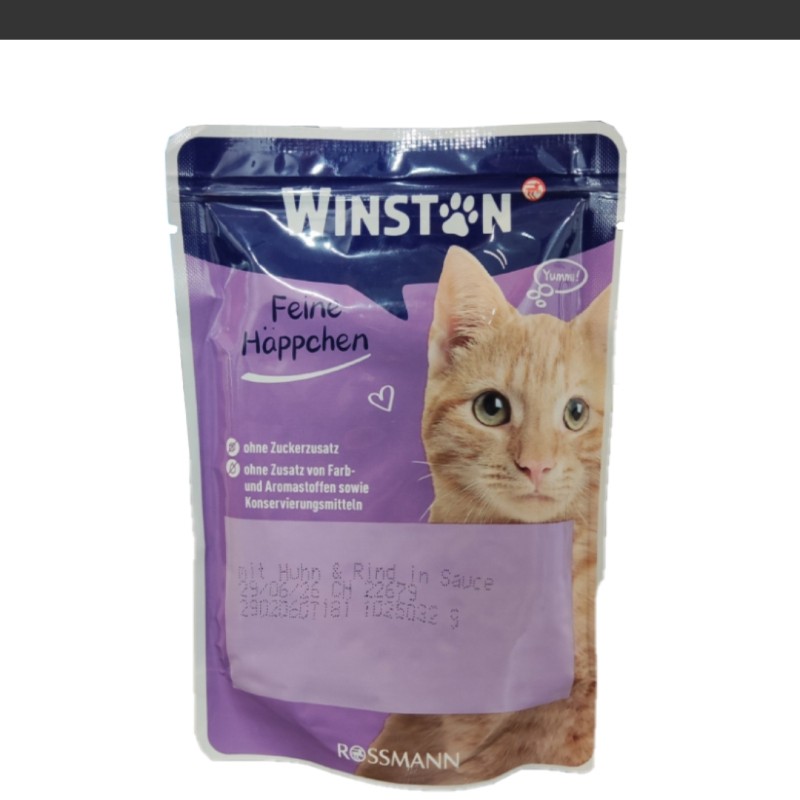 پوچ گربه وینستون با طعم گوشت و مرغ در سس Winston Beef & Chicken In Sauce وزن 100 گرم
