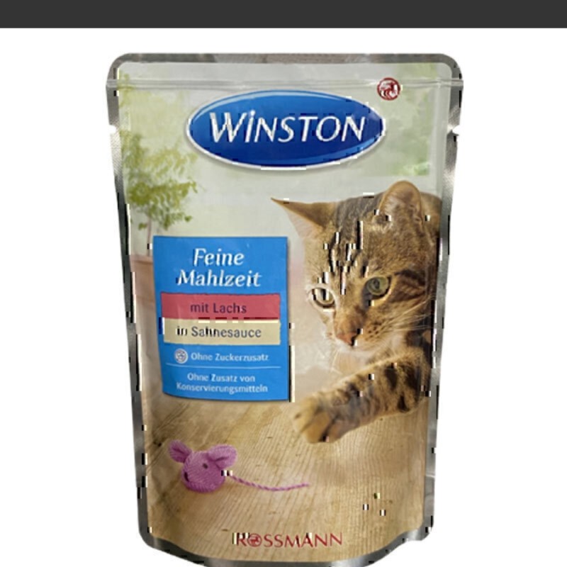 پوچ گربه وینستون با طعم ماهی سالمون در سس خامه Winston Salmon In Cream Sauce وزن 100 گرم