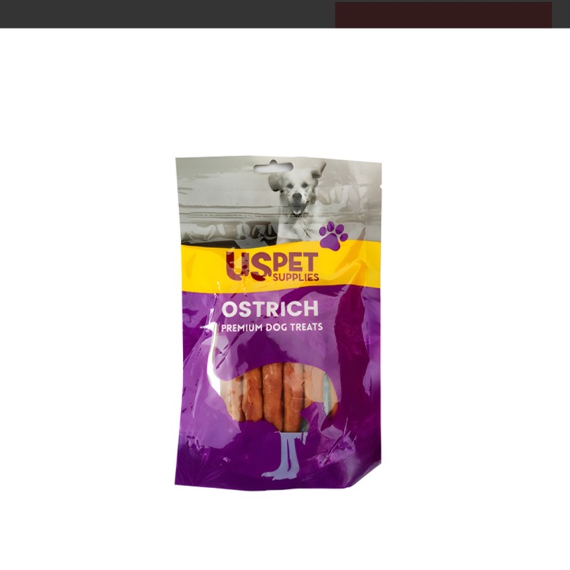 تشویقی سگ یو اس پت با طعم شترمرغ مدل دورپیچ USPet Dog Treat Ostrich Munchy Wrapped وزن 100 گرم