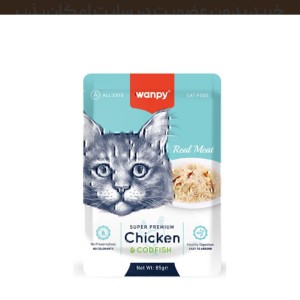 پوچ گربه ونپی با طعم مرغ و ماهی کاد Wanpy Cat Pouch Chicken And Cod Fish بسته 12 عددی