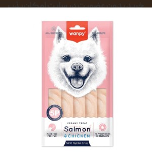 بستنی سگ ونپی با طعم سالمون و مرغ Wanpy Dog Creamy Treat With Salmon And Chicken بسته 5 عددی