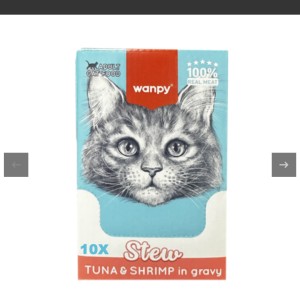 پوچ خورشتی گربه ونپی مدل استیو با طعم تن و میگو Wanpy Stew With Tuna & Shrimp in Gravy بسته 10 عددی