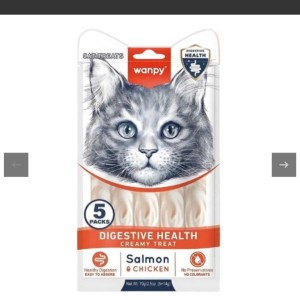 بستنی درمانی گربه ونپی مخصوص مشکلات گوارشی با طعم مرغ و ماهی سالمون Wanpy Digestive Health Creamy Treat بسته 5 عددی