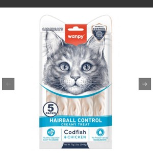 بستنی درمانی گربه ونپی ضد گلوله مویی با طعم مرغ و ماهی کاد Wanpy Hairball Control Creamy Treat بسته 5 عددی
