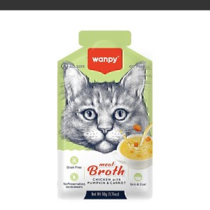 سوپ گربه ونپی با طعم مرغ، کدوحلوایی و هویج Wanpy Cat Meat Broth With Chicken, Pumpkin And Carrot وزن 50 گرم