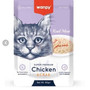 پوچ گربه ونپی با طعم مرغ و خرچنگ Wanpy Chicken & Crab وزن 85 گرم