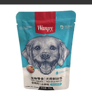 پوچ سگ ونپی با طعم مرغ و تاندون گاو Wanpy Chicken & Beef Tendon وزن ۸۰ گرم