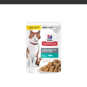 پوچ گربه عقیم هیلز مدل چانک در سس با طعم قزل‌آلا HILL’S Pouch for Sterilized Adult with Trout وزن 85 گرم