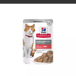 پوچ گربه عقیم هیلز مدل چانک در سس با طعم سالمون HILL’S Pouch for Sterilized Adult with Salmon وزن 85 گرم