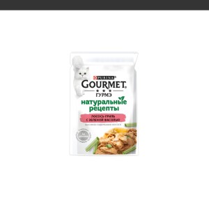 پوچ گربه گورمت با طعم ماهی سالمون کبابی با لوبیا سبز Gourmet Grilled Salmon with Green Beans وزن ۷۵ گرم