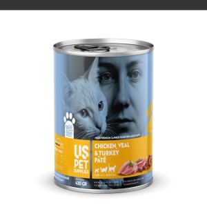 کنسرو غذای گربه یو اس پت مدل های پریمیوم با طعم مرغ و گوساله و بوقلمون وزن 800 گرم