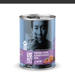کنسرو غذای گربه یو اس پت مدل های پریمیوم با طعم مرغ و سیب‌زمینی و زیره وزن 430 گرم