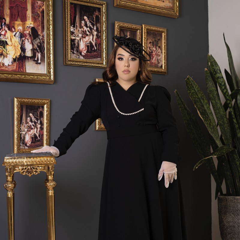 پیراهن ماکسی مشکی با دیتیل مروارید